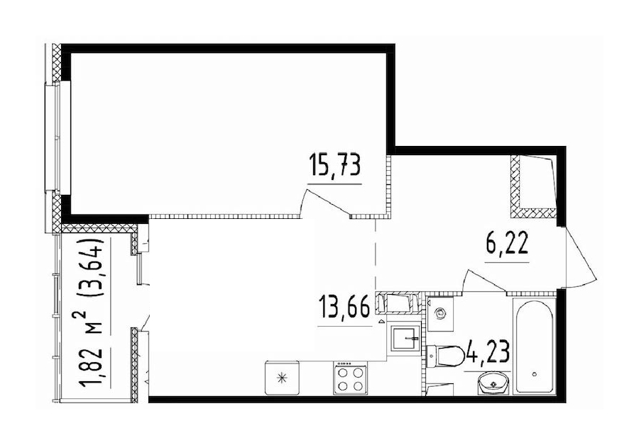 1-комнатная квартира 39.84 м², 13/13 эт., ЖК «Чёрная речка»